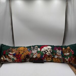 VIP Cranston Vtg Christmas Friends Draft Stopper Bench/Pillow Cats Dogs USA